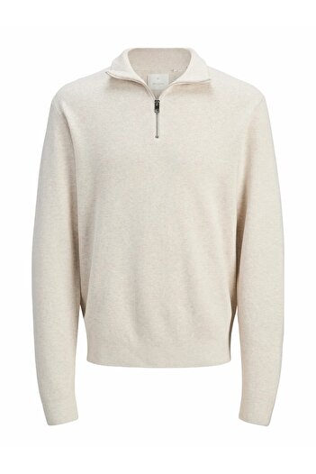 Jack & Jones Men's White Jprblamilano Stitch Knit Half Zip Sweater & Cardigan 12259664-Clouddanc