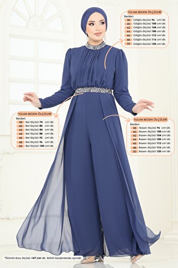 ModaMerve Drapeli Chiffon Evening Dress Jumpsuit 5006Ab368-Ms Indigo