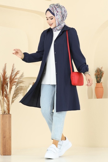 ModaMerve Elastic Cuffed Terry Cotton Tunic 3063Ktr750-Ms Navy