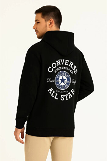 DRGY Three Thread Hooded Front and Back Printed Sweatshirt Hoodie - Black
