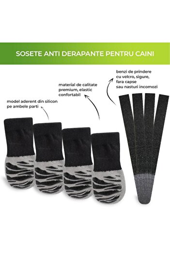 zioda smart essentials Set 4 șosete antiderapante pentru câini, zioda smart essentials®, gri, mărimea XS