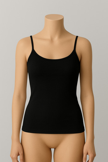 Aydoğan Women's Black Lycra Rope Strap Undershirt -6 Pieces