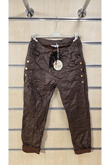 Park Moda Italian Leather Look Pants with Staple Detail