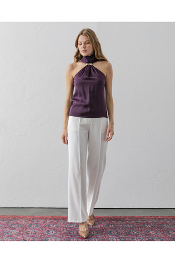 VUNTAL Buckle Sleeveless Satin Blouse