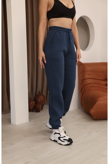 TİENDEROPA Women's 3 Thread Ribbed Winter High Waist Elastic Pocket Detailed Sweatpants
