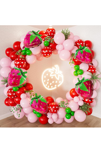 Çemrek Süs Parti Strawberry Concept Suitable Pink Red and Polka Dot Red Balloon Chain Set 100 Pieces