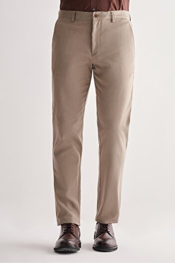 İmza Dark Beige Side Pocket Straight Leg Cotton Comfort Fit Chino Casual Trousers 1003255166