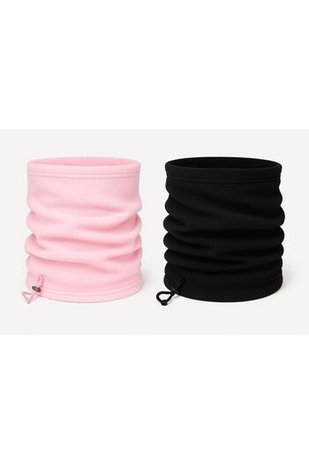 sf collection Unisex Windproof Fleece Neck Gaiter Set of 2 Pink & Black Beanie Buff