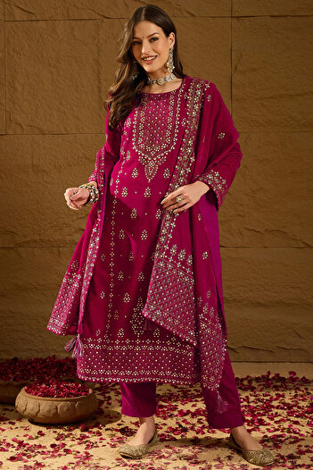ZERE Velvet Printed Festive 3-Piece Suit Set