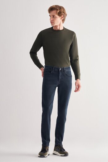 İmza Dark Navy Gabardine 5 Pocket Straight Leg Casual Slim Fit Denim Trousers 1023255153