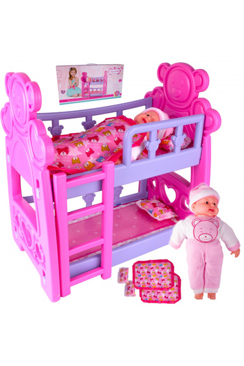 MalPlay Double bunk bed, with linen, ladder and doll included