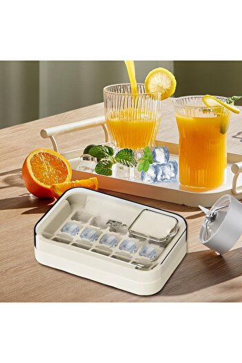 Flippy Ice Box, 15 Cubes, With Back Press System, Filling/Draining Lid, 1 L, 16.5 x 11.2 x 4.5 cm, White