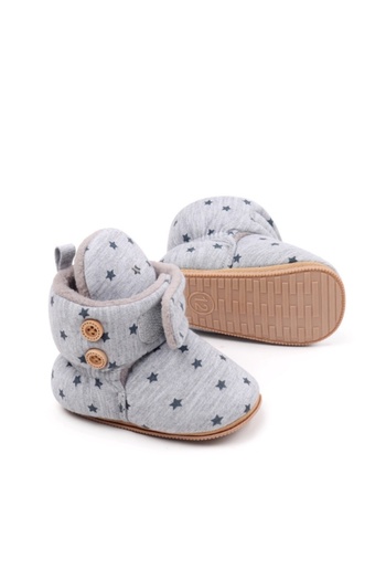 Superbaby Baby booties, gray, with Printed and soft padded interior