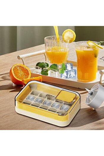 Flippy Ice Box, 15 Cubes, With Back Press System, Filling/Draining Lid, 1 L, 16.5 x 11.2 x 4.5 cm, Yellow