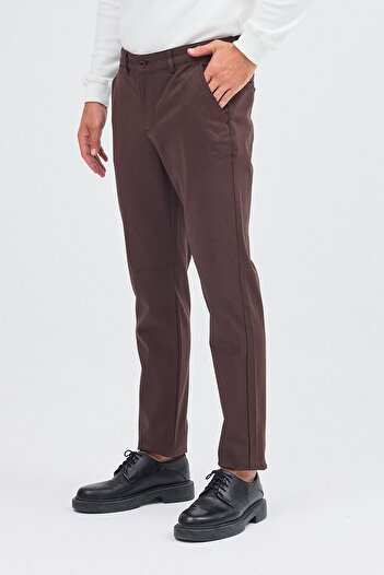 İmza Milky Brown Side Pocket Straight Leg Cotton Slim Fit Chino Casual Trousers 1003255155