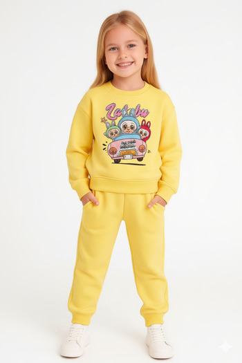LİTTLE TORTOİSE Girl's Labubu Printed Sweatshirt Tracksuit Set