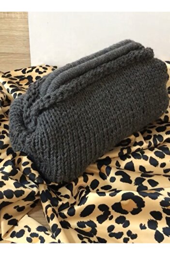 By G Tasarım Gray Wool Thread Knitted Hidden Scholarship Clutch Bag