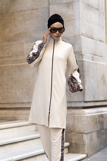 dilber fashion Leopard Detailed Double Face Cotton Lycra Double-Sided Tracksuit Set