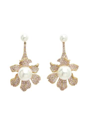 Avant-Garde Paris Diva Collection Cubic Zirconia Blooming Pearl Floral Earrings