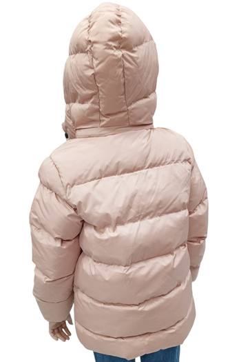 İrem Çocuk Giyim Girl's Pink Coat with Detachable Hood, Zipper Closure, Drawstring Waist, Plush Lining Inside