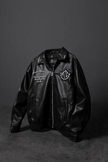 Slatra Men's Black Champions Embroidered Lined Leather Jacket