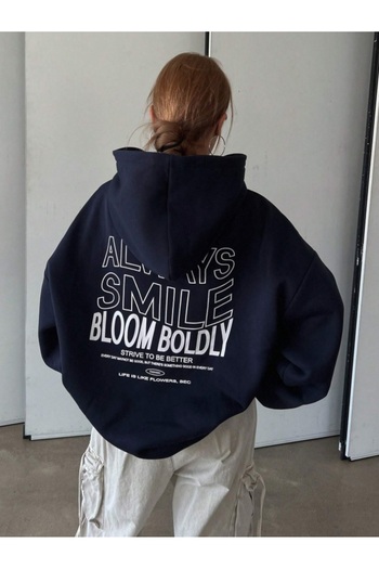 AFROGİYİM Γυναικείο φούτερ με κουκούλα με στάμπα Bloom με 2 κλωστές