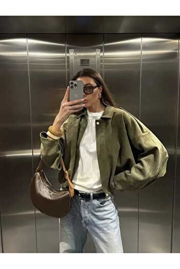 çerme Oversize Bomber Suede Jacket
