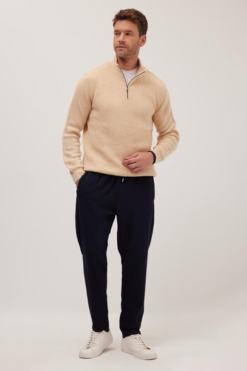 Tudors Men's Regular Fit Elastic Waist Lace-Up Jogger Navy Blue Trousers Relaxed Fit Side Pockets
