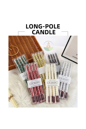 Flippy Set of 4 Candles for Table, Dinner, Decor, Flippy, Twisted Pattern, Length 25 cm, White