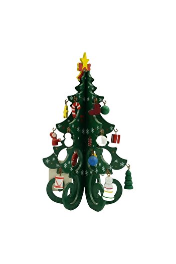Flippy Christmas Decoration, Tree, Green, 6 Cavities with Ornaments, 12 cm x 20 cm, Wood,
