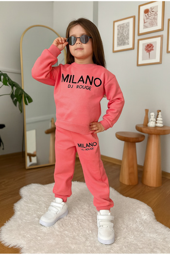 KGN GİYİM Girls' Seasonal Cotton Top and Bottom Tracksuit Set