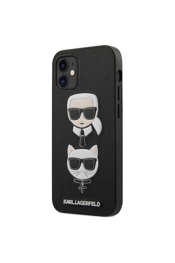 Karl Lagerfeld Phone case for Apple iPhone 12 mini, Karl Lagerfeld, Saffiano K&C Heads, Black
