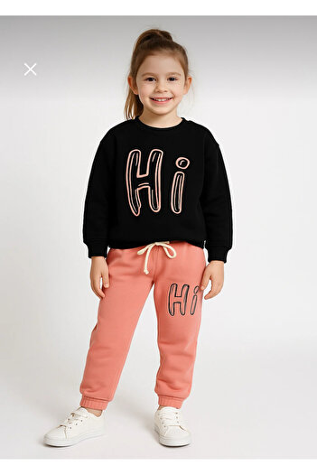 KGN GİYİM Girls' Seasonal Cotton Top and Bottom Tracksuit Set