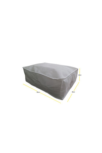 YELLOW STARY HOME DECOR Beyaz Büyük Baza Altı & Çekyat Tipi Tela Hurç 65x45x22 cm – Fermuarlı Saklama ve Düzenleme Hurcu