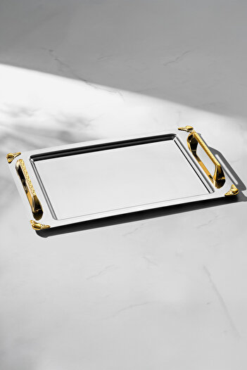 Nehir Vega Gold Satin Steel Tea Tray