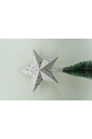 Flippy Decorative Christmas Tree Topper, Silver, Star-Shaped, Sequined Design, Plastic, 18 cm x 20 cm, Indo