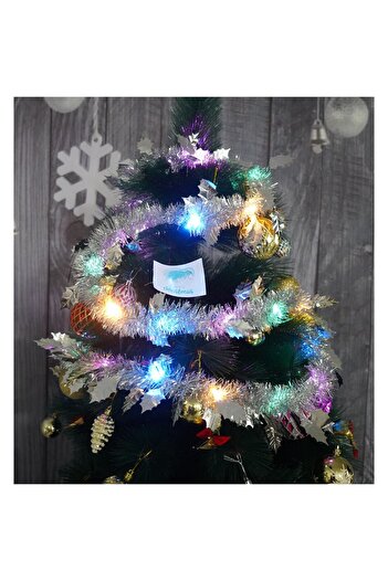 Flippy Christmas Tinsel with LED, Silver, Leaf Model, 2 m x 6 cm, PVC, Thread, Artificial,