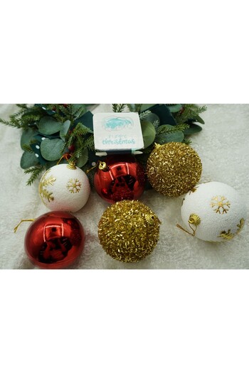 Flippy Set of 12 Christmas Tree Ornaments, Flippy, Globe Type, White/Red