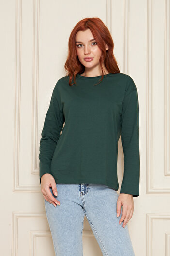 Tight Lady Emerald 100% Cotton Soft Textured Regular Fit Relaxed Cut Long Sleeve Crew Neck Combed Cotton T-Shirt