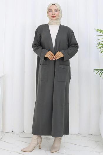 hafsamina Steel Knit Long Knitwear Cardigan Anthracite Hm2838