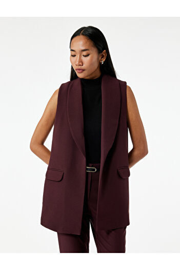 Koton Double-Breasted Sleeveless Long Blazer Vest with Pocket Detail
