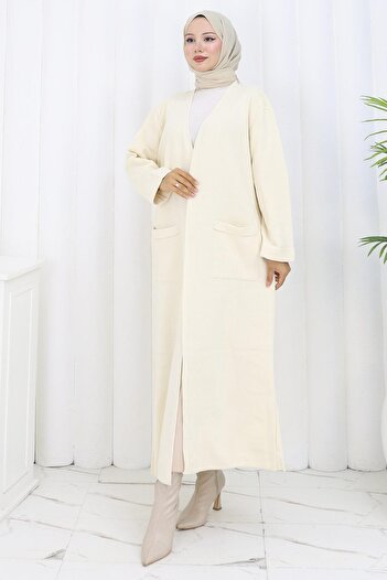 hafsamina Steel Knit Long Knitwear Cardigan Cream Hm2838