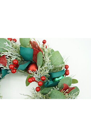Flippy Christmas Wreath for Door, Green/Red, 40 cm, PVC, Artificial, Decorated, Interior/Exterior,
