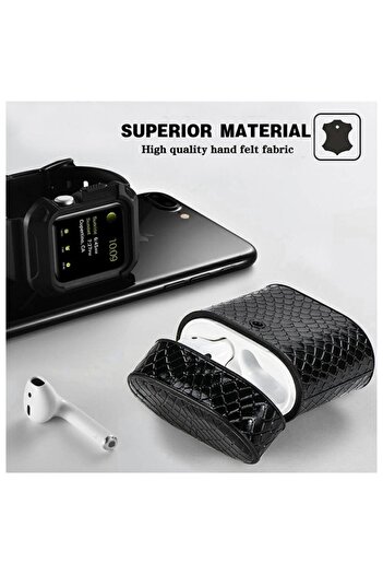 Bibilel Snake pattern leather case for Apple AirPods1/2, Black