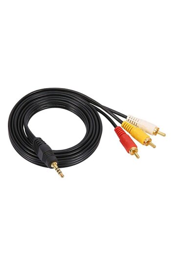 Bibilel Cable Connector 3 RCA to Jack 3.5 mm Male for Video Camera, 1.5 m, Black