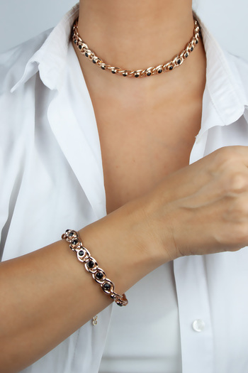 Liveyn Design Black Crystal Detail Bronze Necklace Bracelet Set