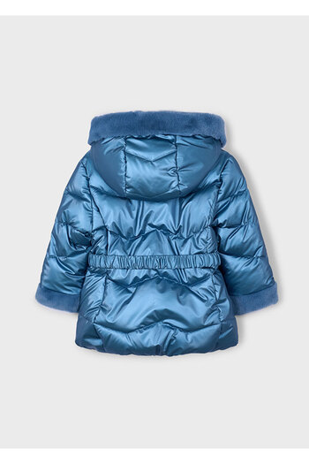 MAYORAL 4-10 Years Old Girl's Bright Blue Color Hooded, Fleece Lined, Water Repellent and Windproof Coat