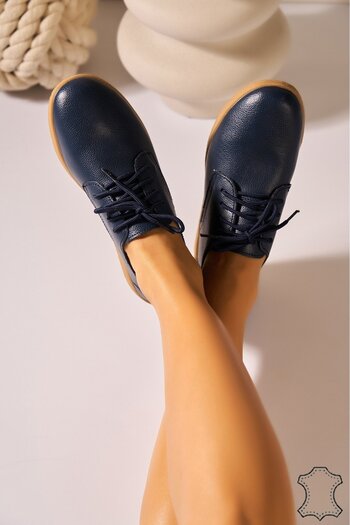 Joana Women's Navy Blue Leather Loafers - Delia