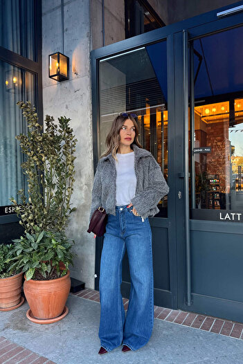 Sue Store Mavi Yıkamalı Wide Leg Jean