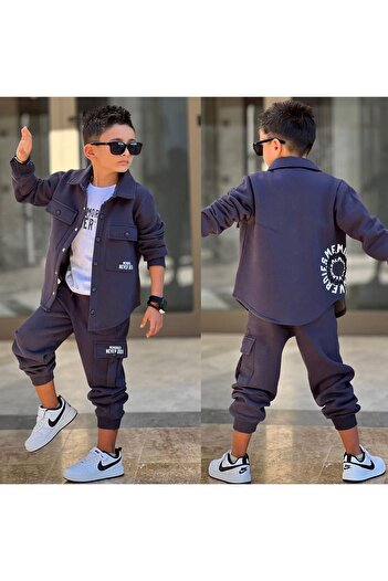 MUMİKİDS Boy's 3-Layered Sweatshirt - Shirt - Pants Winter 3-Piece Set - Holiday Wear
